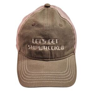 Let's Get Shipwrecked Trucker Hat Olive Green Pink Mesh Snapback Cap